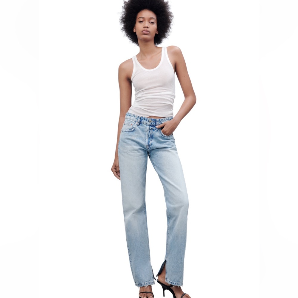 Zara Straight Leg Split Hem Jean